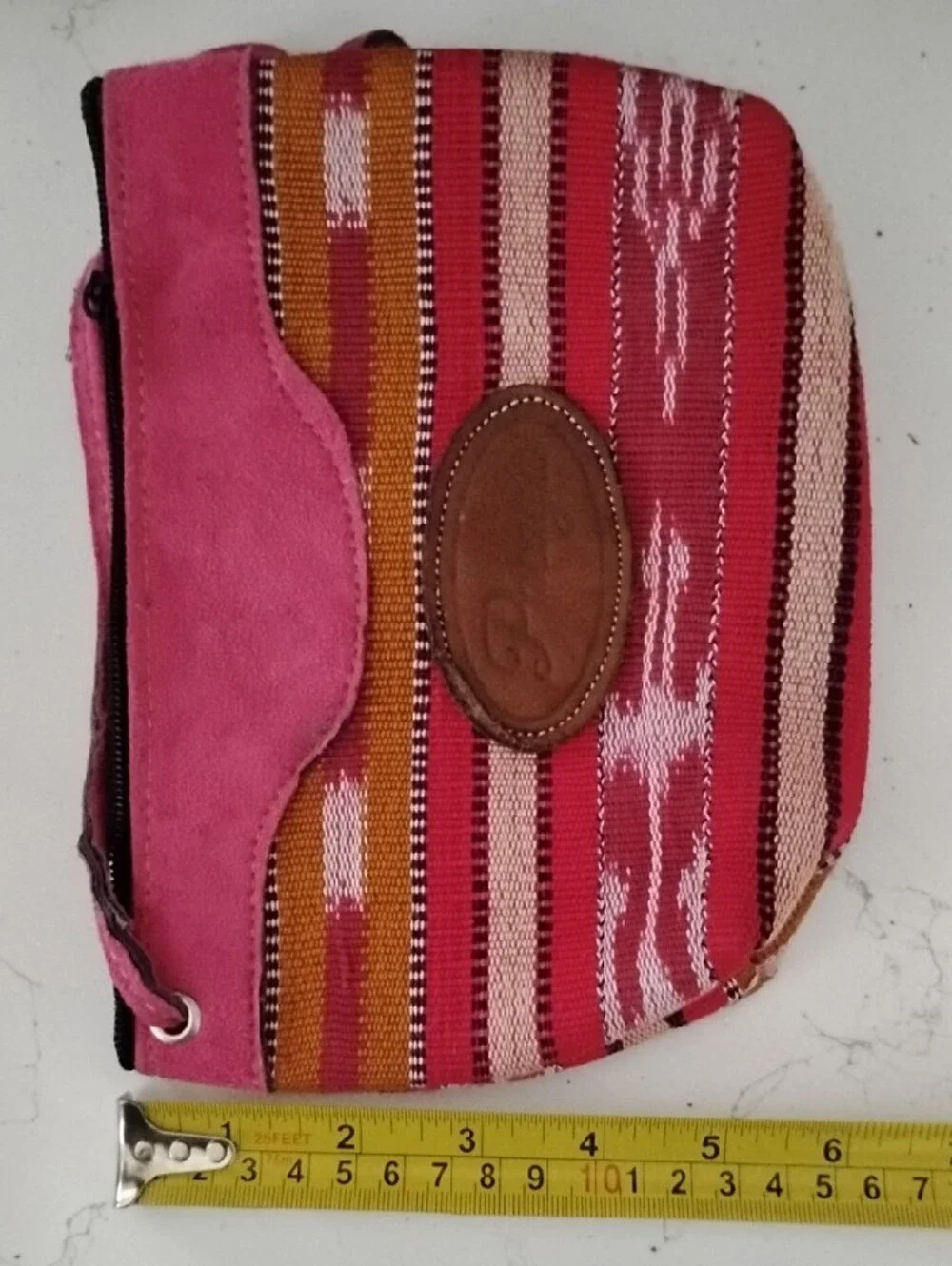 Pink Striped Crossbody Bag with Suede Trim